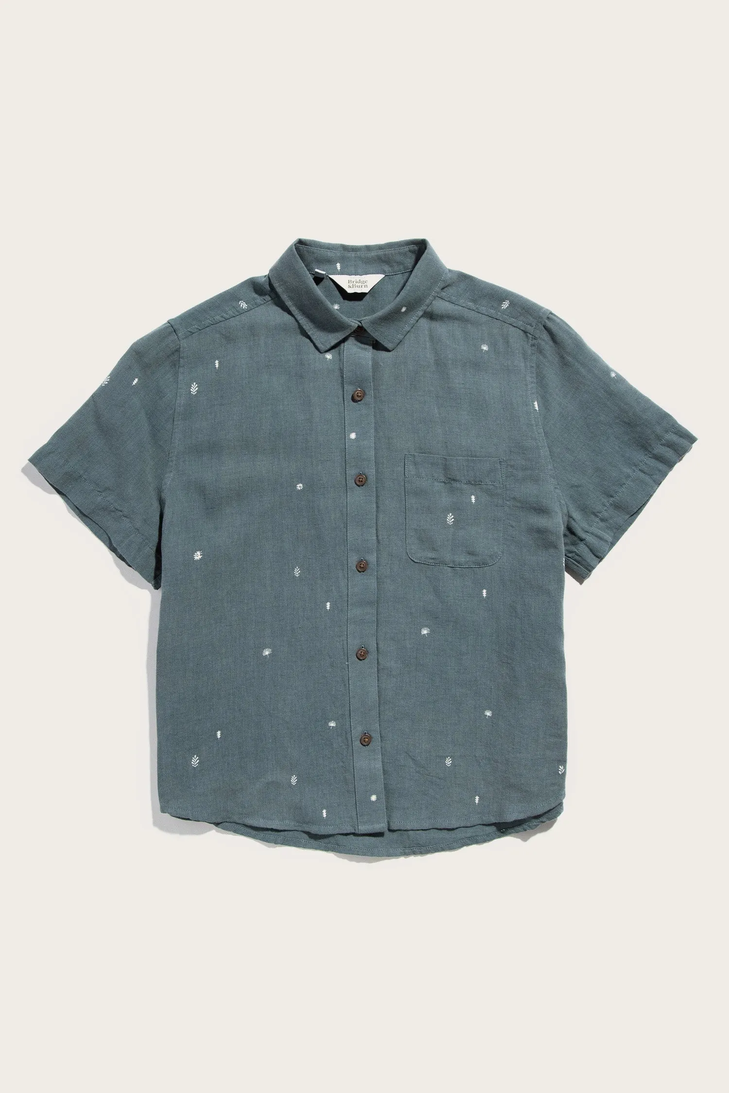 Greer Cropped Shirt / Slate Mini Flora sold by Bridge & Burn