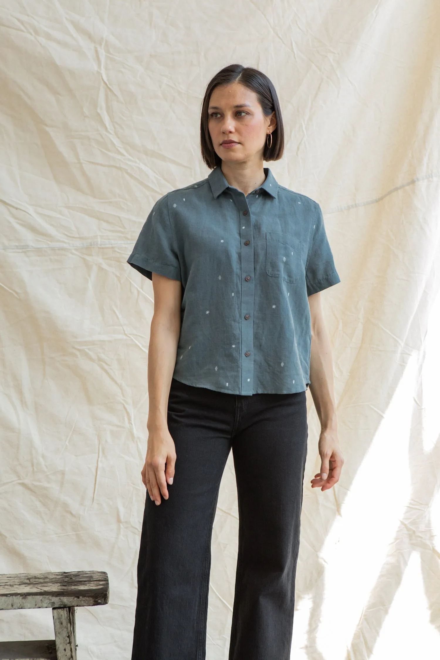 Greer Cropped Shirt / Slate Mini Flora sold by Bridge & Burn product image thumbnail 5