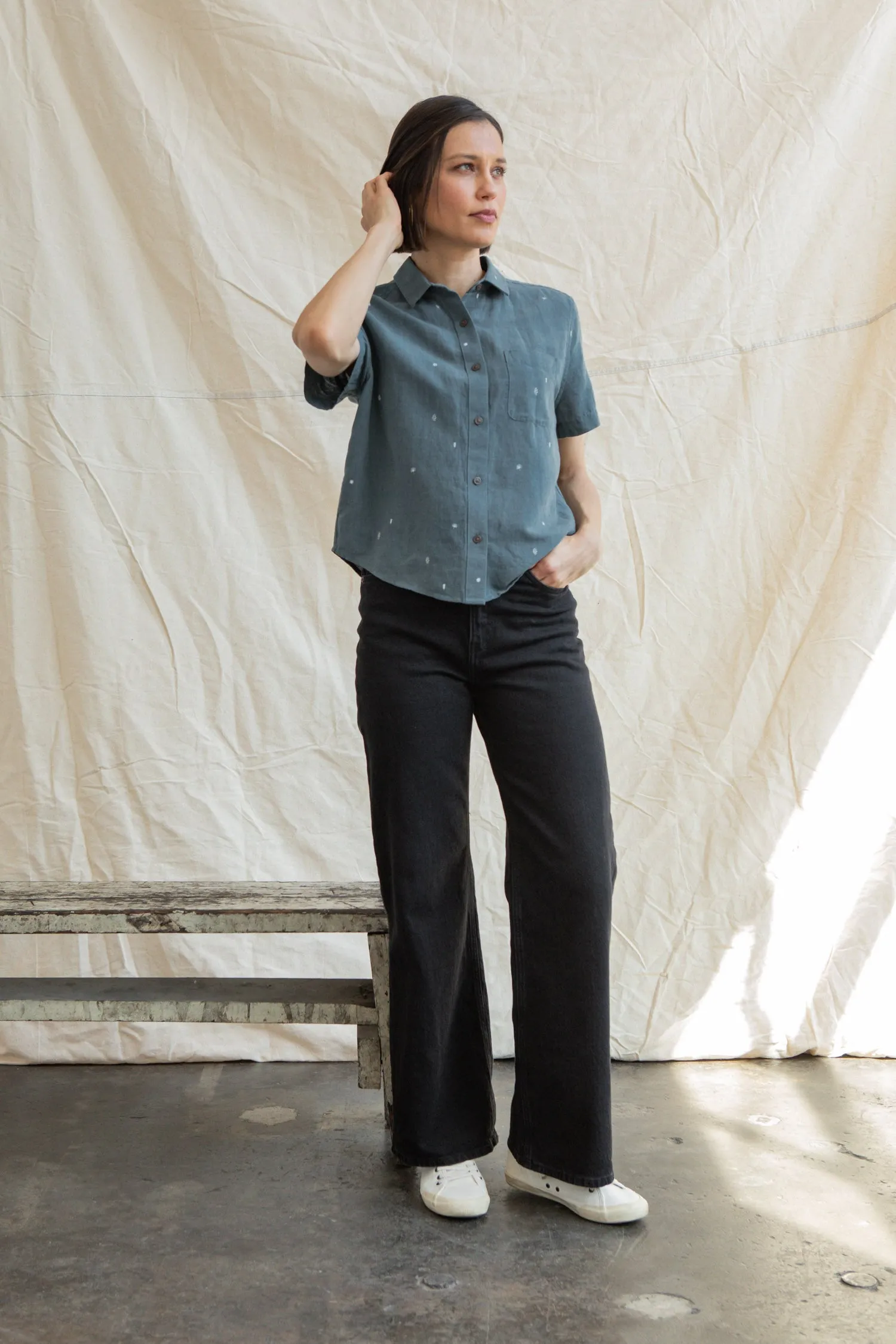 Greer Cropped Shirt / Slate Mini Flora sold by Bridge & Burn product image thumbnail 4