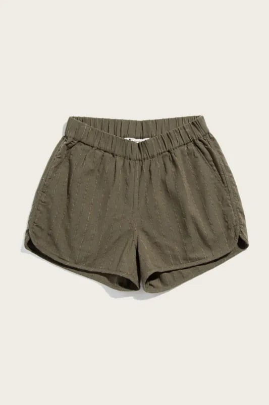 Luca Track Short / Olive Stripe sold by Bridge & Burn
