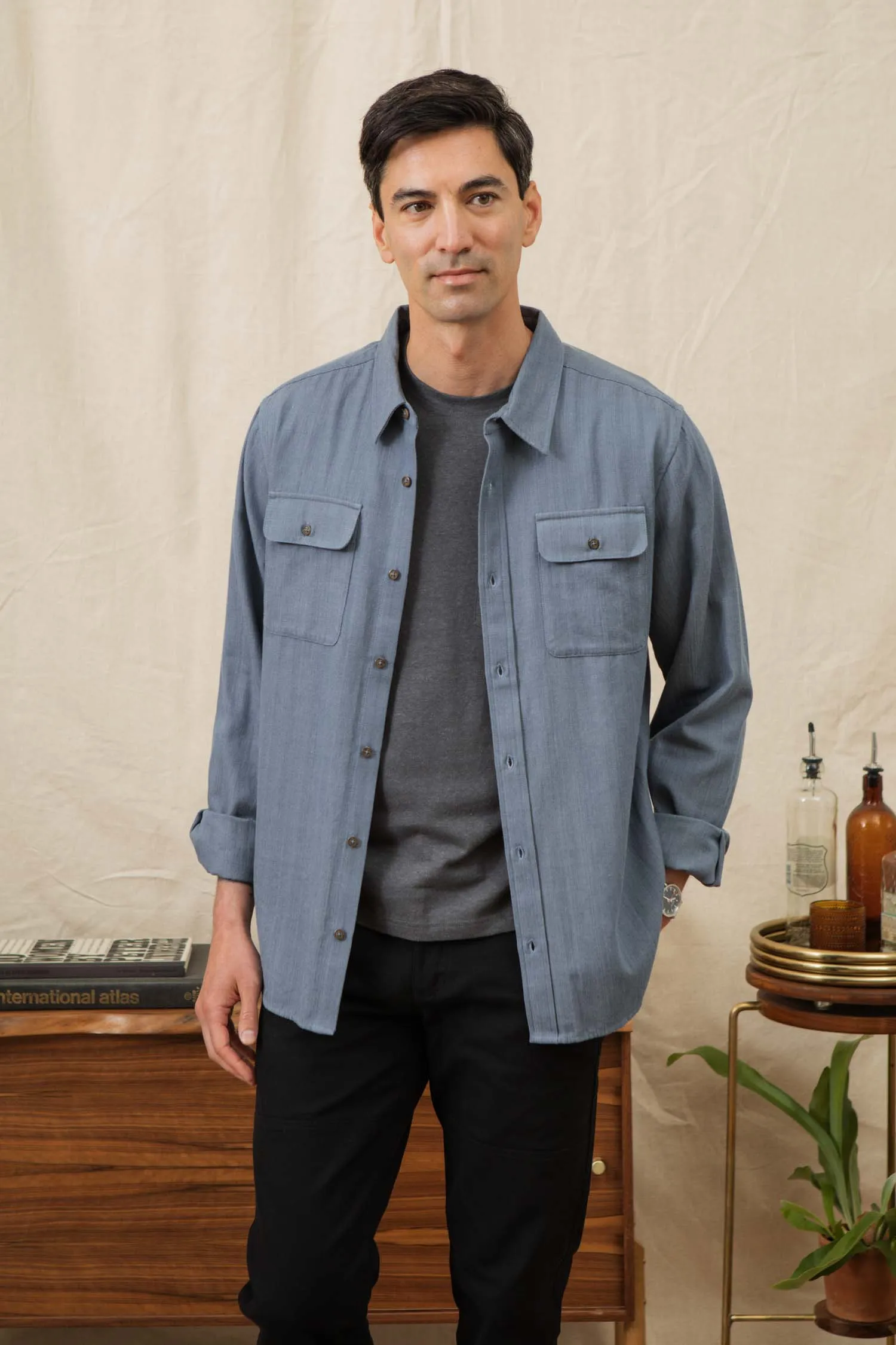 Bedford Shirt / Denim Herringbone sold by Bridge & Burn product image thumbnail 2