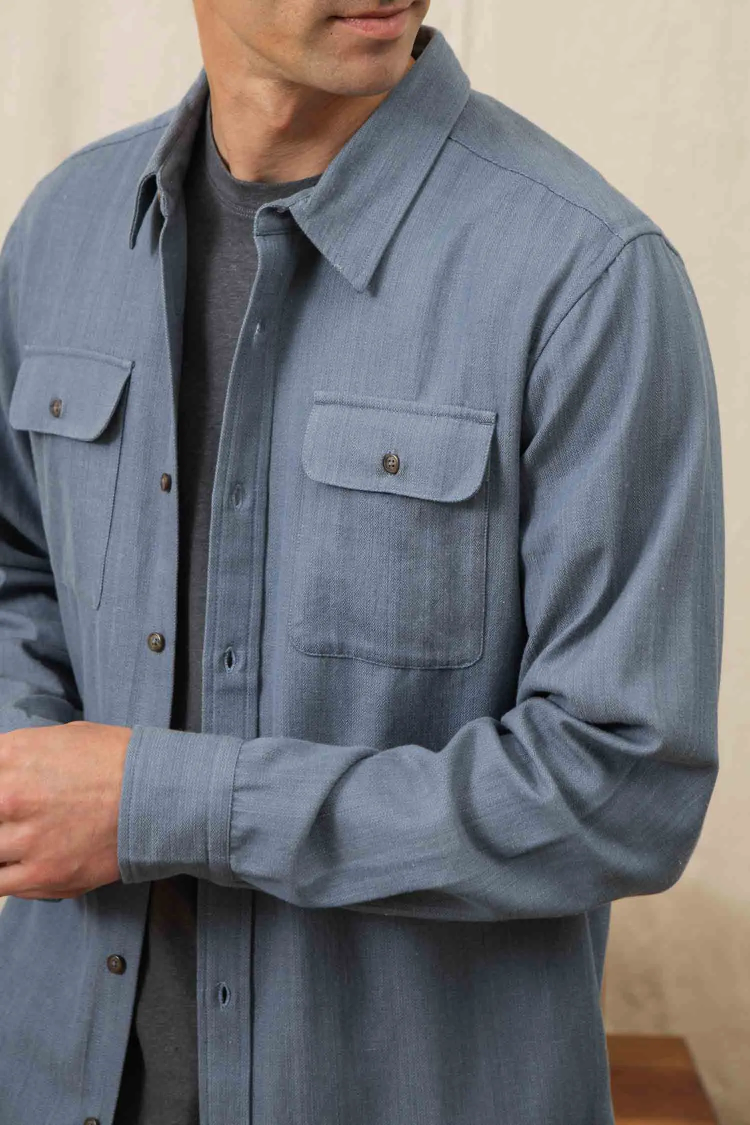 Bedford Shirt / Denim Herringbone sold by Bridge & Burn product image thumbnail 4