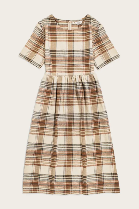 Perry Dress / Latte Plaid sold by Bridge & Burn