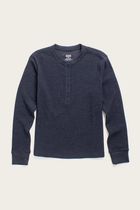 Women's Recycled Waffle Henley / Sapphire Melange sold by Bridge & Burn