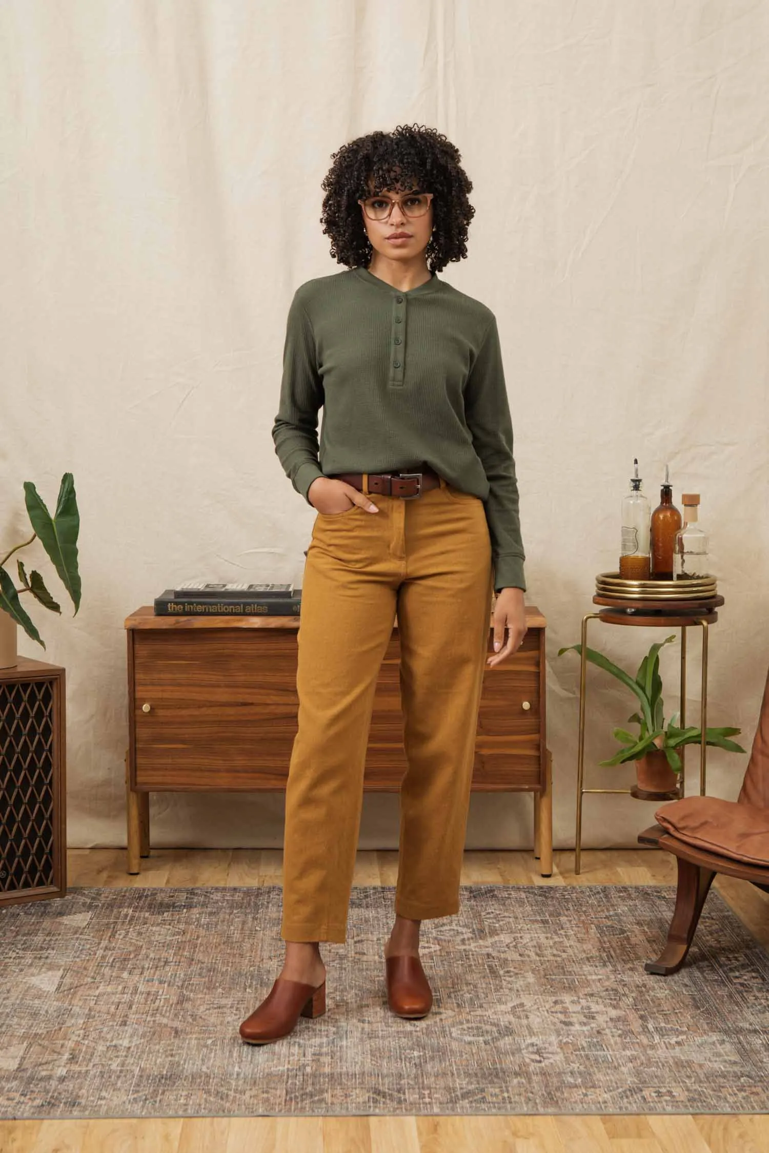 Women's Recycled Waffle Henley / Forest Melange sold by Bridge & Burn product image thumbnail 4