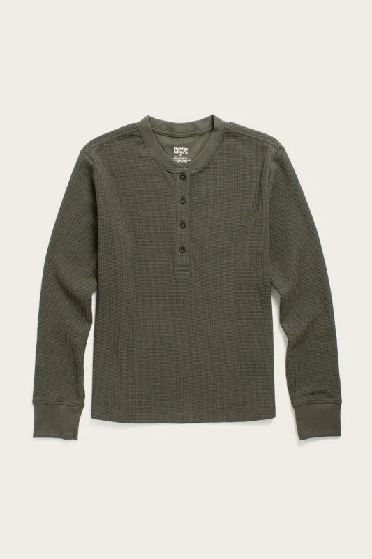 Women's Recycled Waffle Henley / Forest Melange sold by Bridge & Burn
