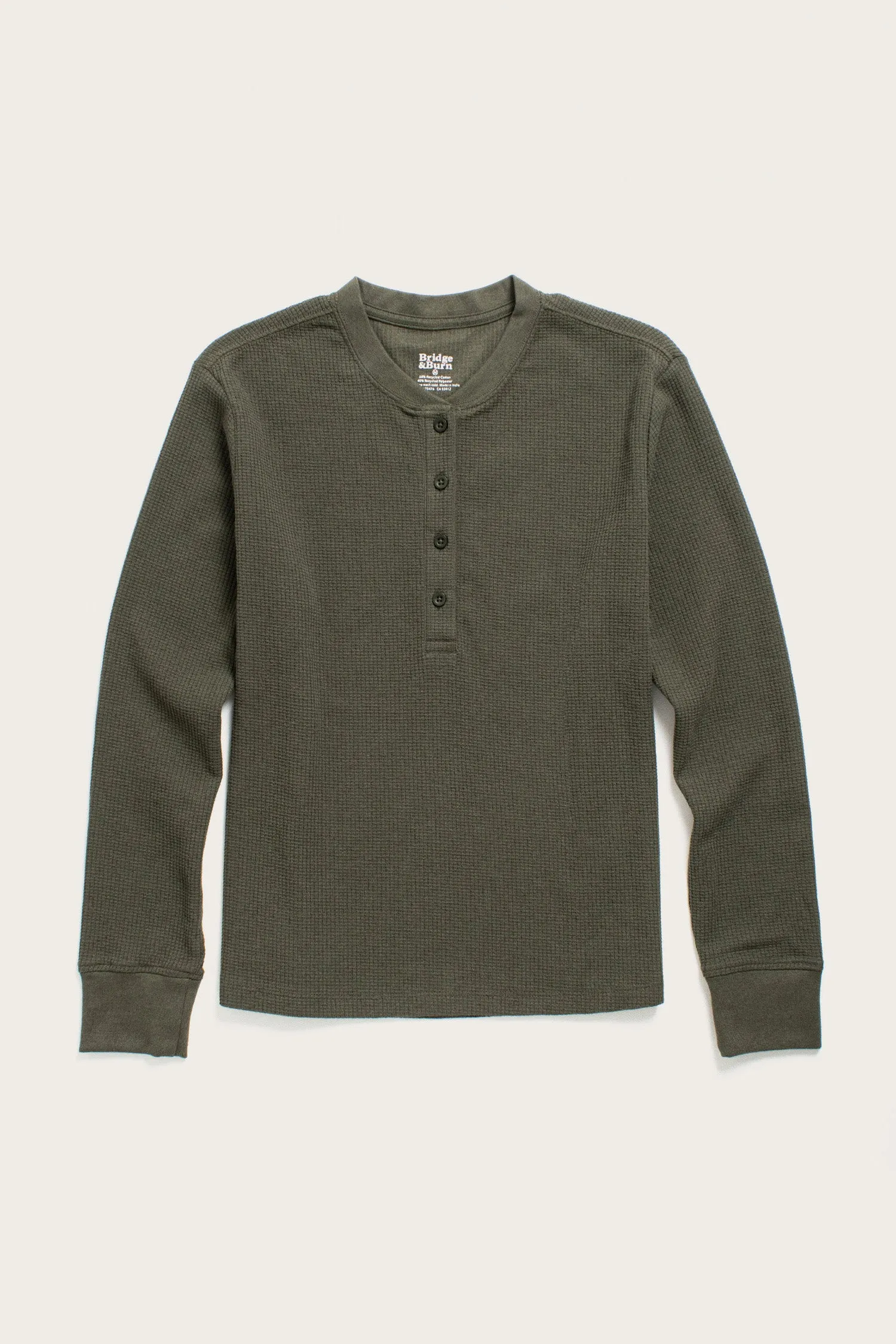 Women's Recycled Waffle Henley / Forest Melange sold by Bridge & Burn