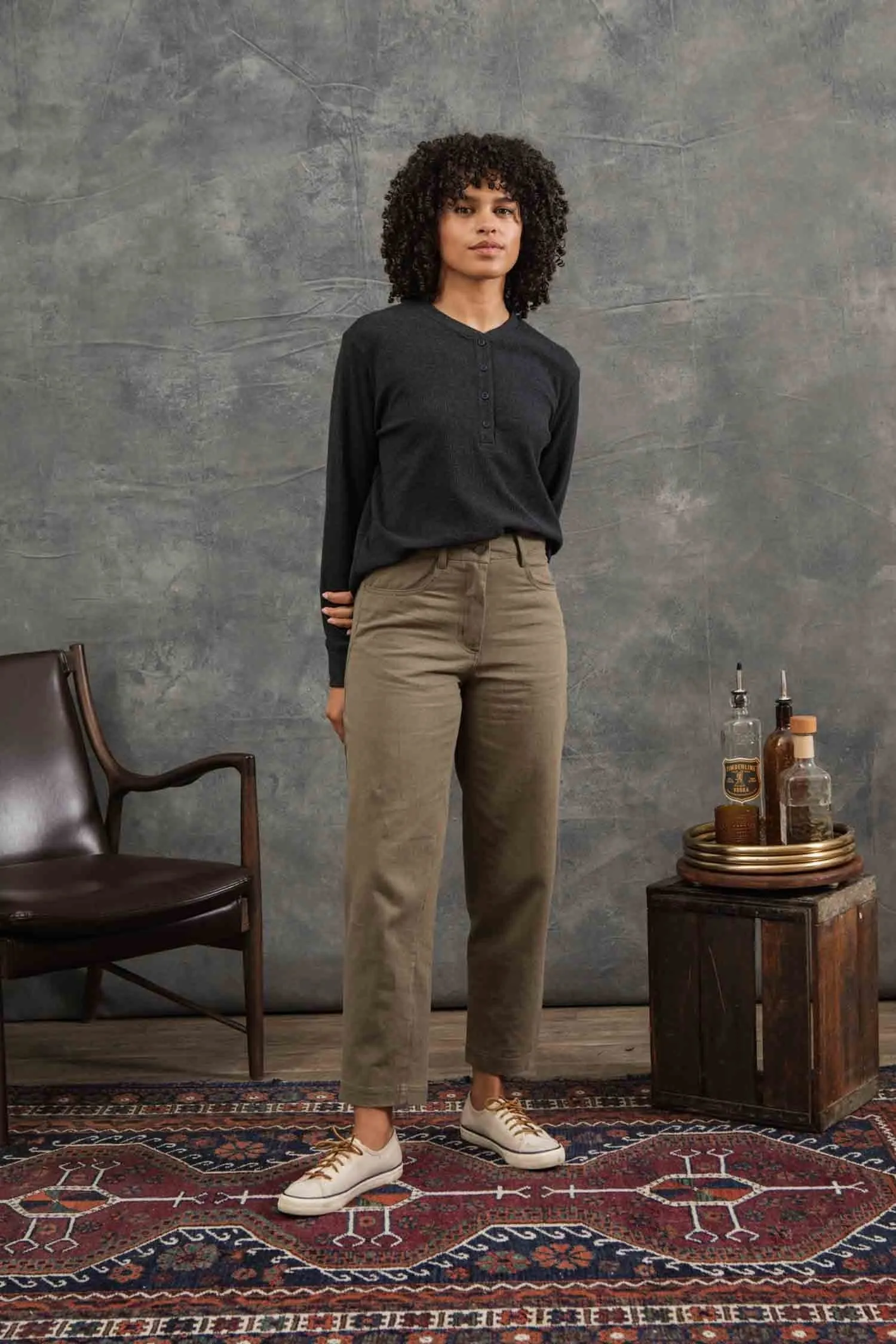 Women's Recycled Waffle Henley / Charcoal Melange sold by Bridge & Burn product image thumbnail 4