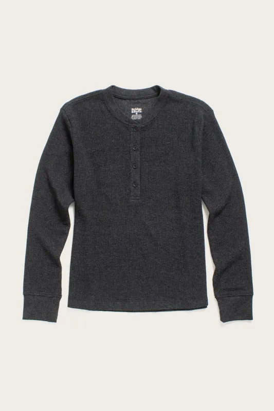Women's Recycled Waffle Henley / Charcoal Melange sold by Bridge & Burn