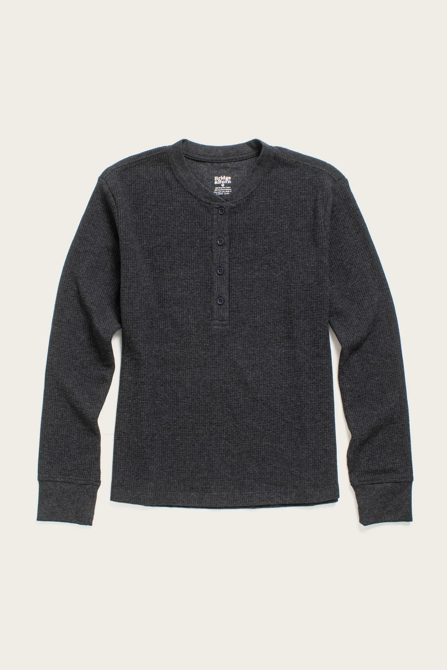 Women's Recycled Waffle Henley / Charcoal Melange sold by Bridge & Burn