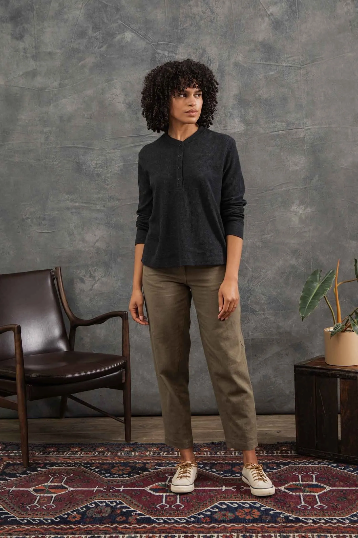 Women's Recycled Waffle Henley / Charcoal Melange sold by Bridge & Burn product image thumbnail 5