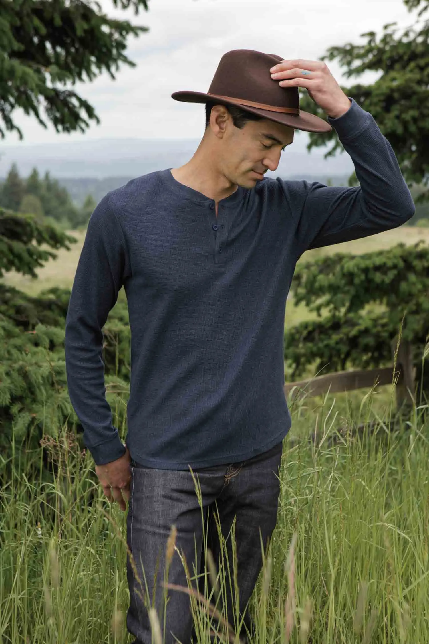 Men's Recycled Waffle Henley / Sapphire Melange sold by Bridge & Burn product image thumbnail 3