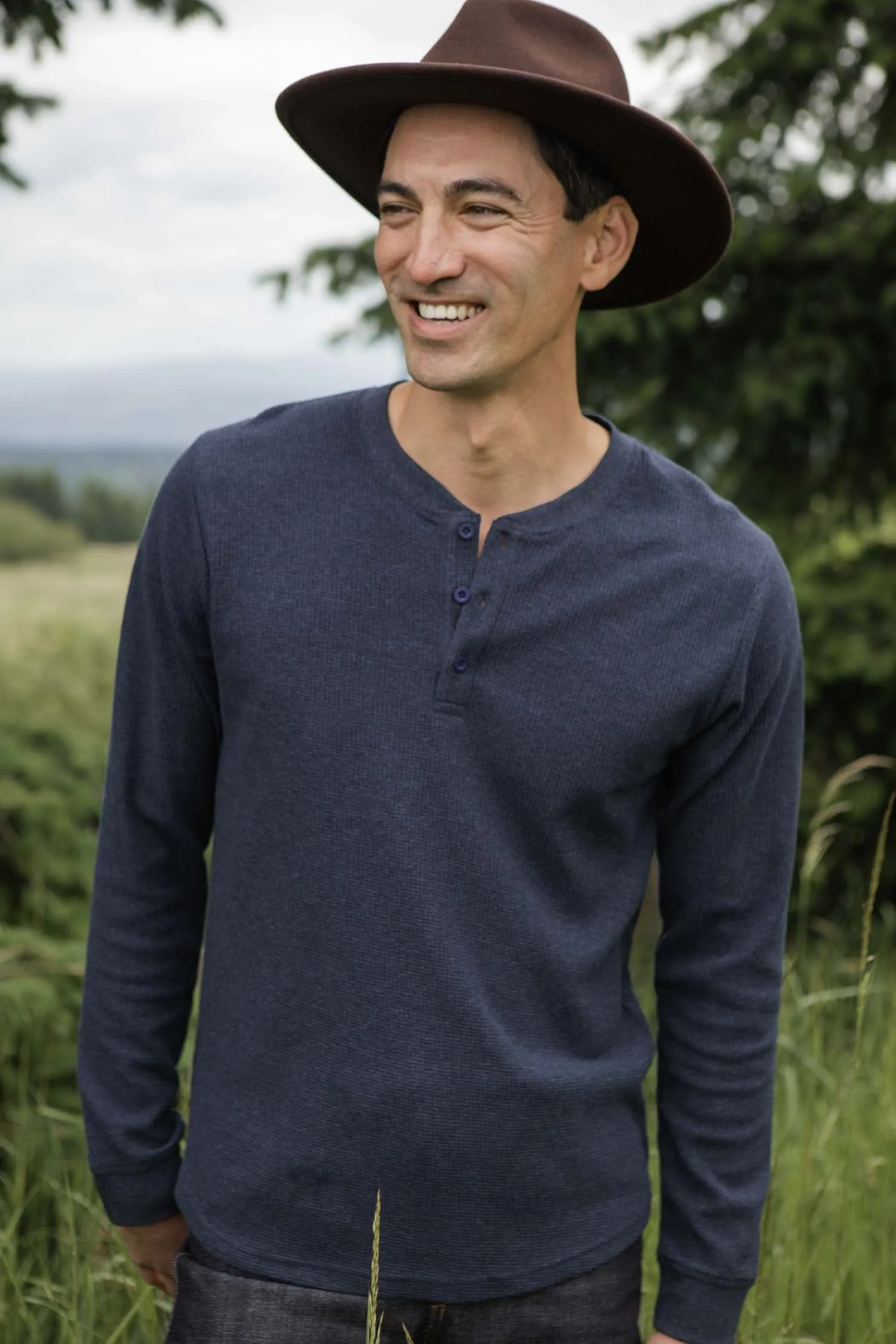 Men's Recycled Waffle Henley / Sapphire Melange sold by Bridge & Burn product image thumbnail 2