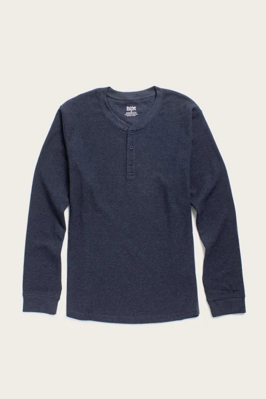 Men's Recycled Waffle Henley / Sapphire Melange sold by Bridge & Burn