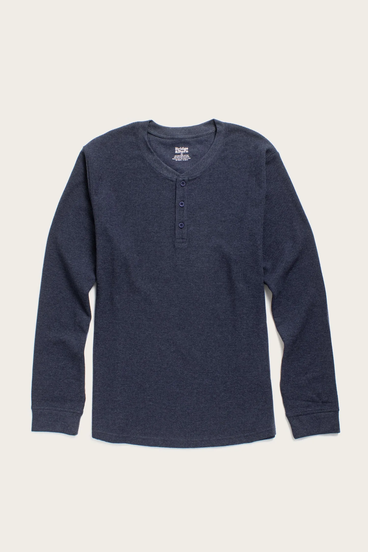 Men's Recycled Waffle Henley / Sapphire Melange sold by Bridge & Burn
