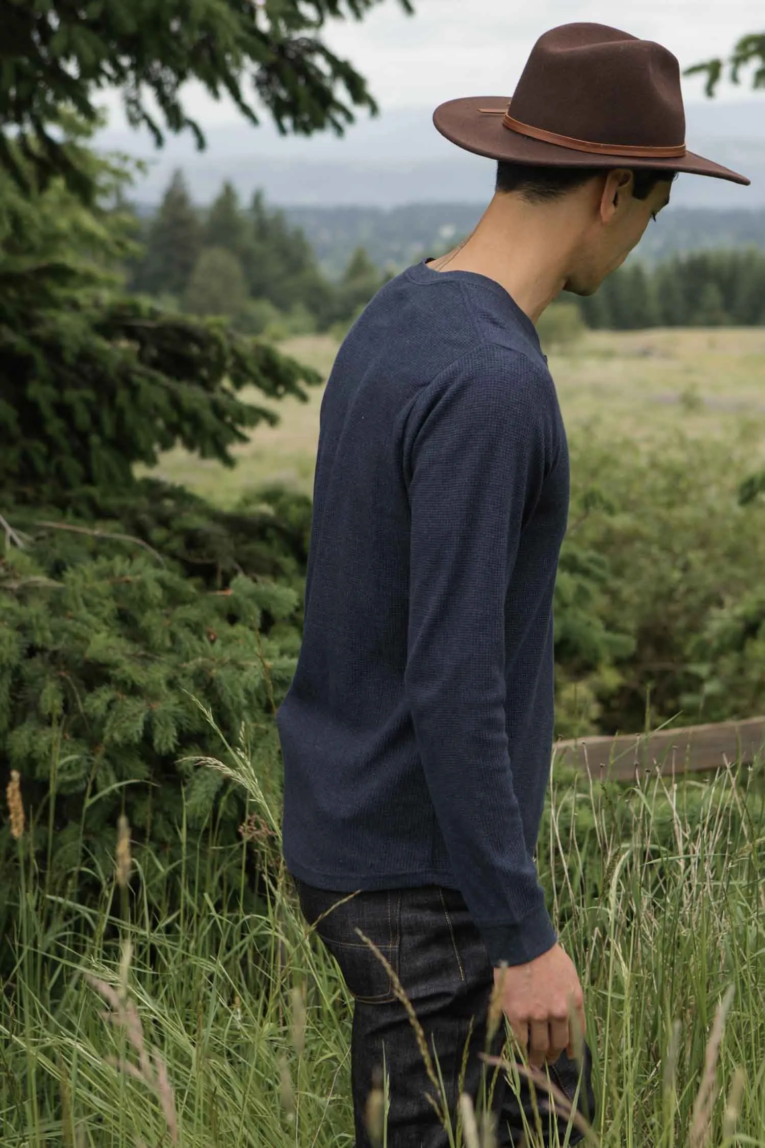 Men's Recycled Waffle Henley / Sapphire Melange sold by Bridge & Burn product image thumbnail 4