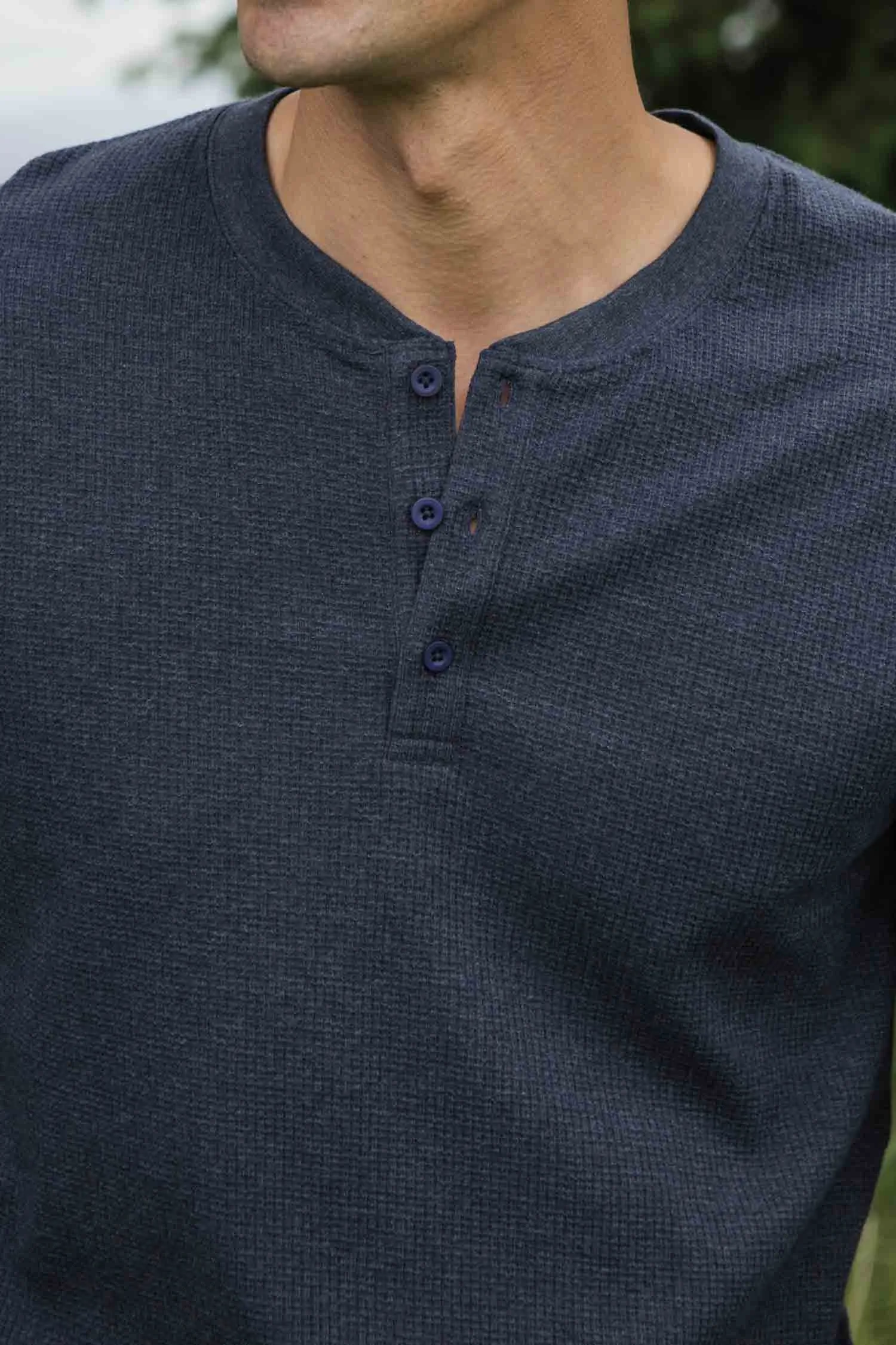 Men's Recycled Waffle Henley / Sapphire Melange sold by Bridge & Burn product image thumbnail 5