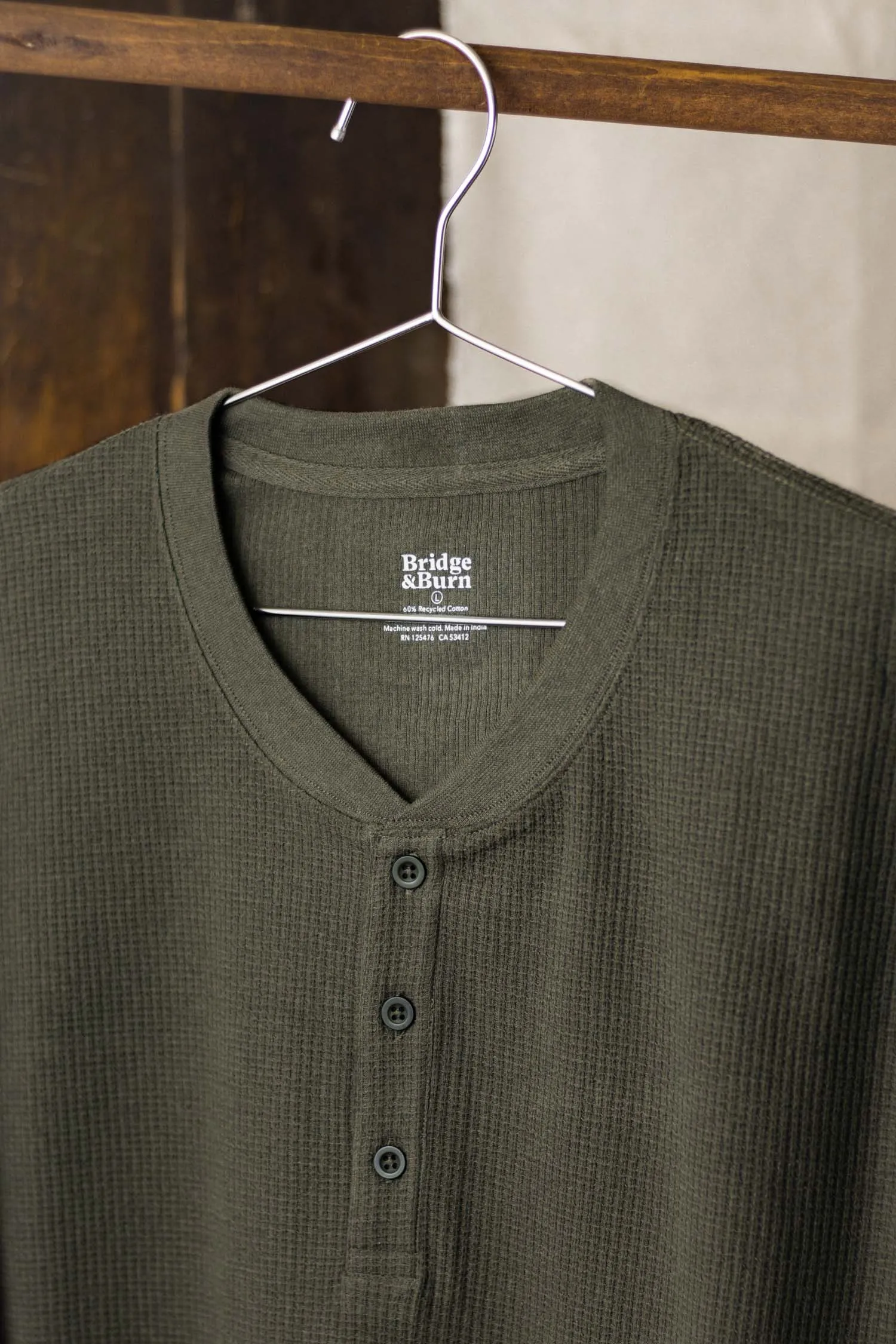 Men's Recycled Waffle Henley / Forest Melange sold by Bridge & Burn product image thumbnail 5