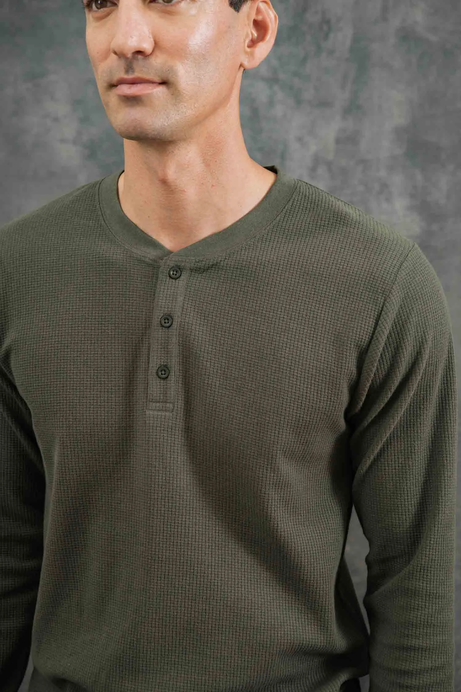 Men's Recycled Waffle Henley / Forest Melange sold by Bridge & Burn product image thumbnail 4