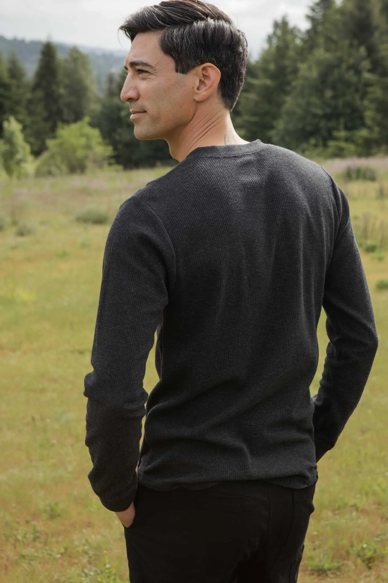 Men's Recycled Waffle Henley / Charcoal Melange sold by Bridge & Burn product image thumbnail 4