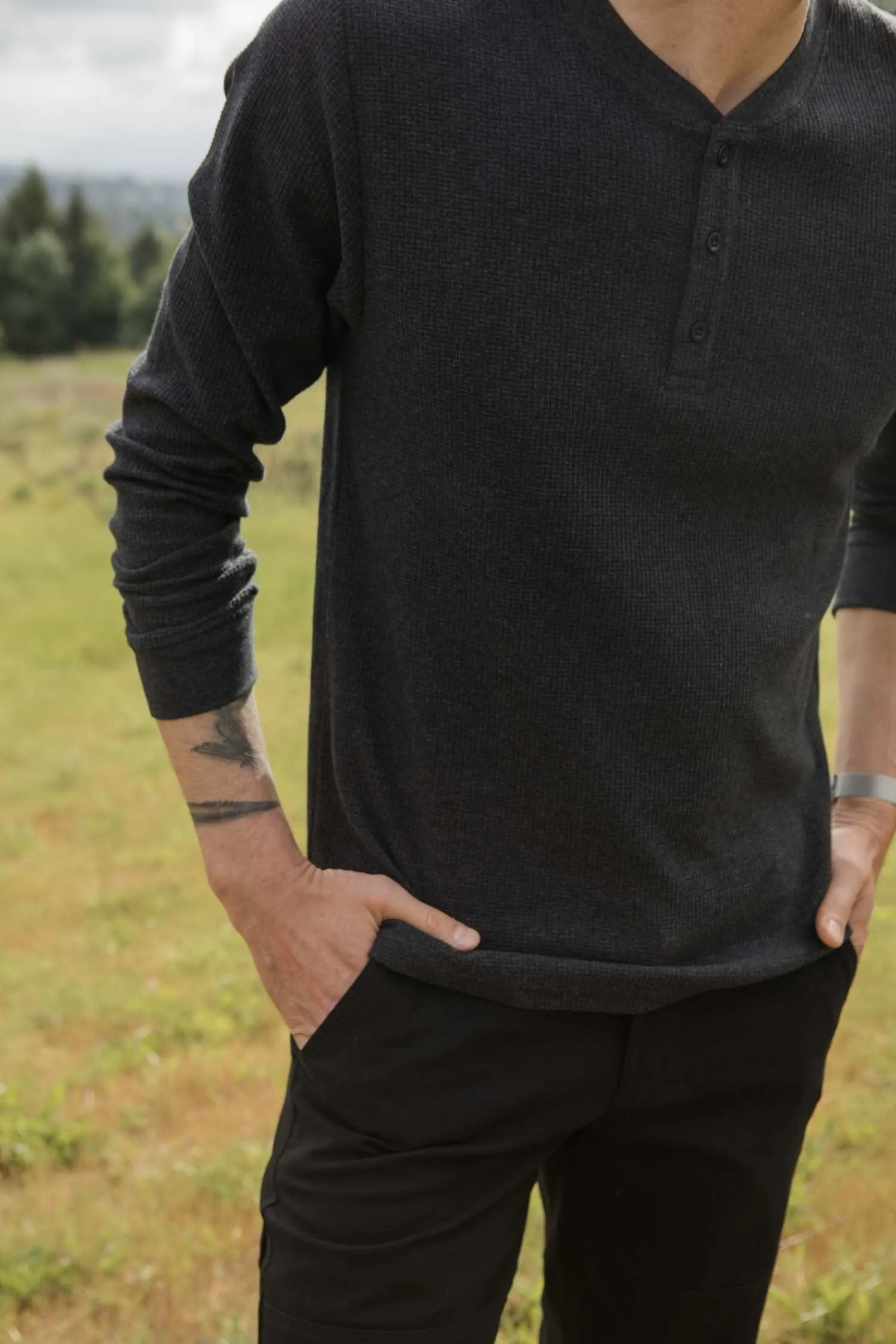 Men's Recycled Waffle Henley / Charcoal Melange sold by Bridge & Burn product image thumbnail 3