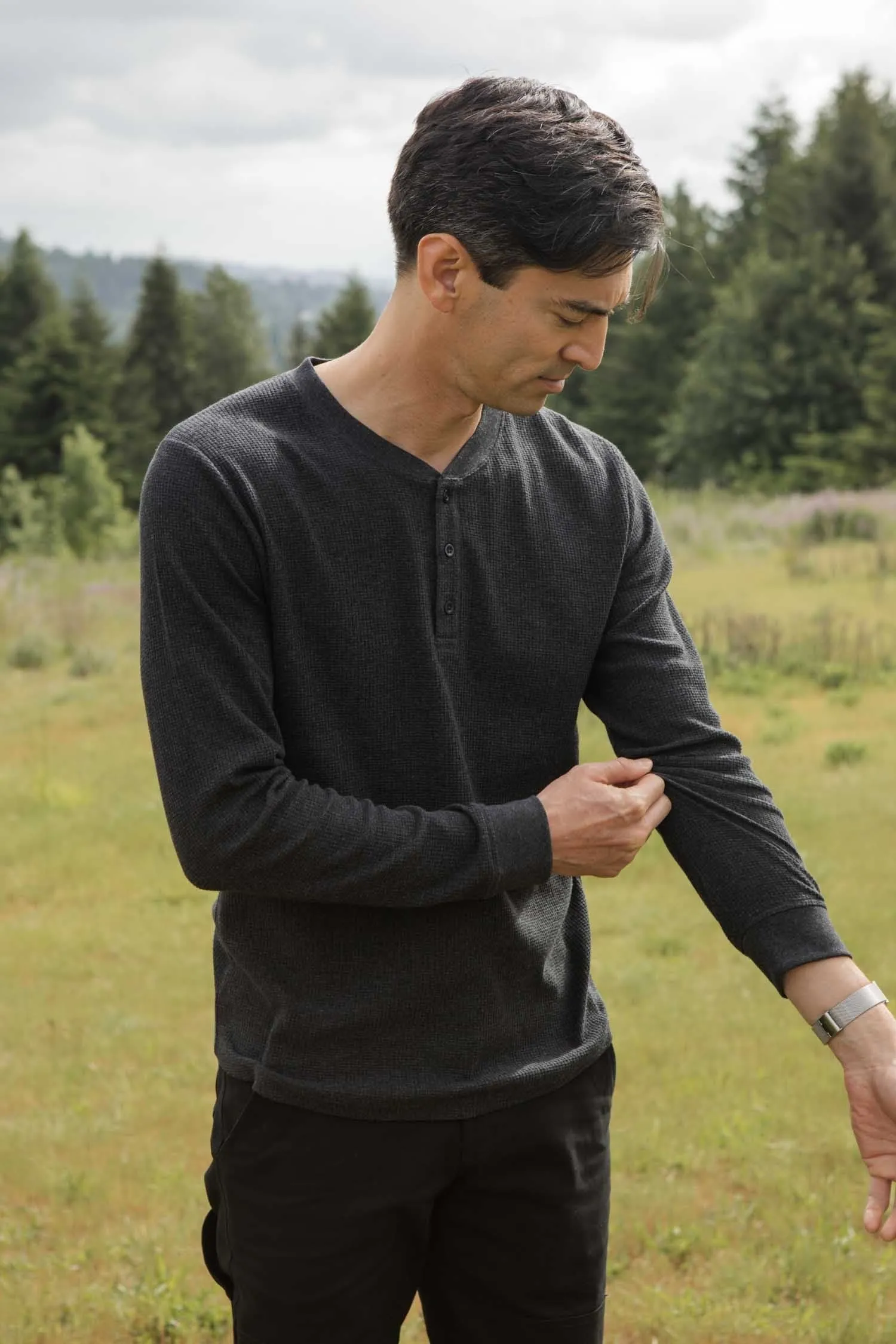 Men's Recycled Waffle Henley / Charcoal Melange sold by Bridge & Burn product image thumbnail 2