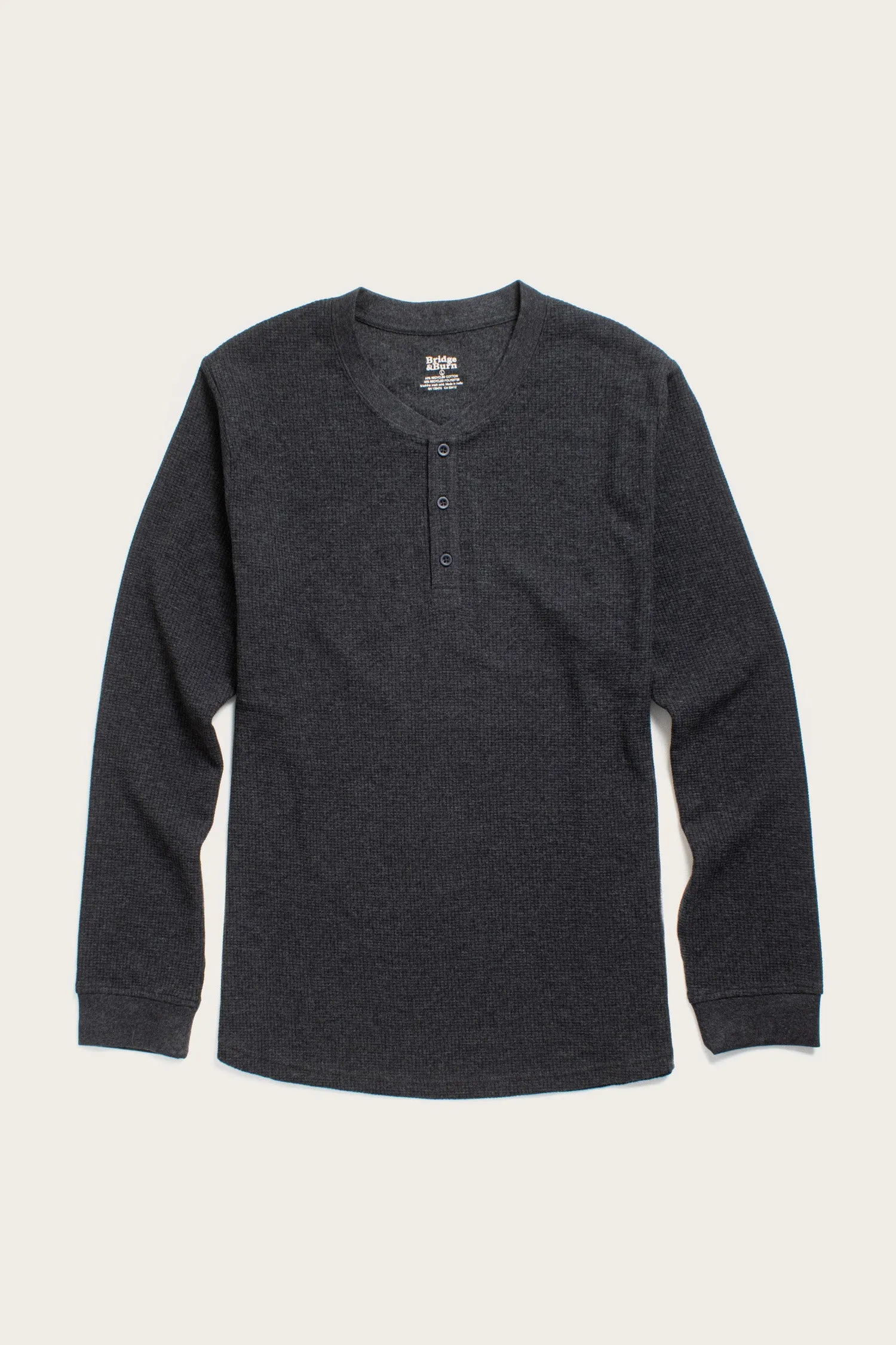 Men's Recycled Waffle Henley / Charcoal Melange sold by Bridge & Burn