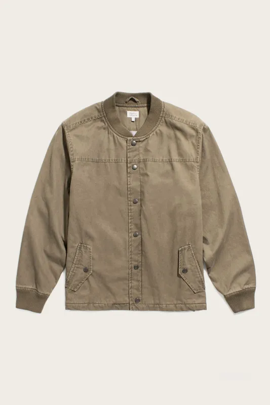 Austen Varsity Jacket / Khaki Green Canvas made by Bridge & Burn