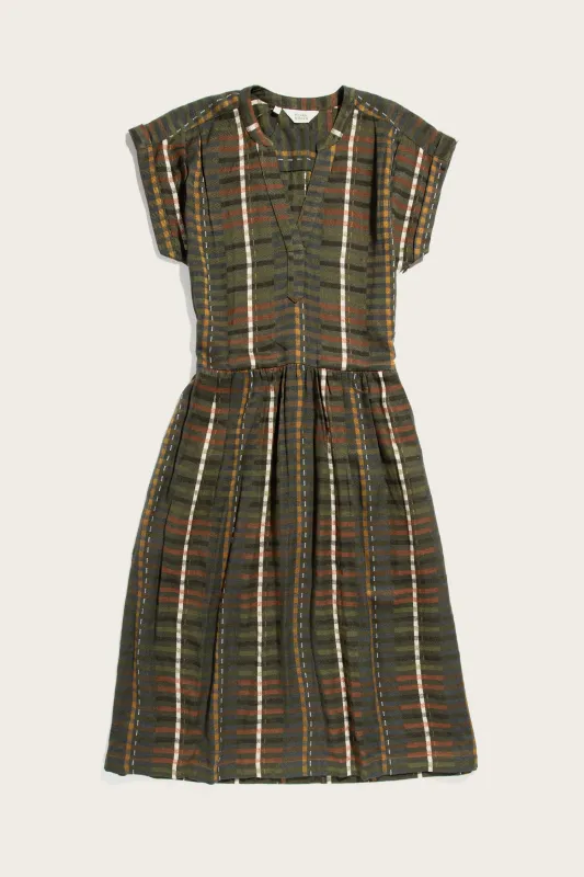 Ira Dress / Olive Stripe sold by Bridge & Burn