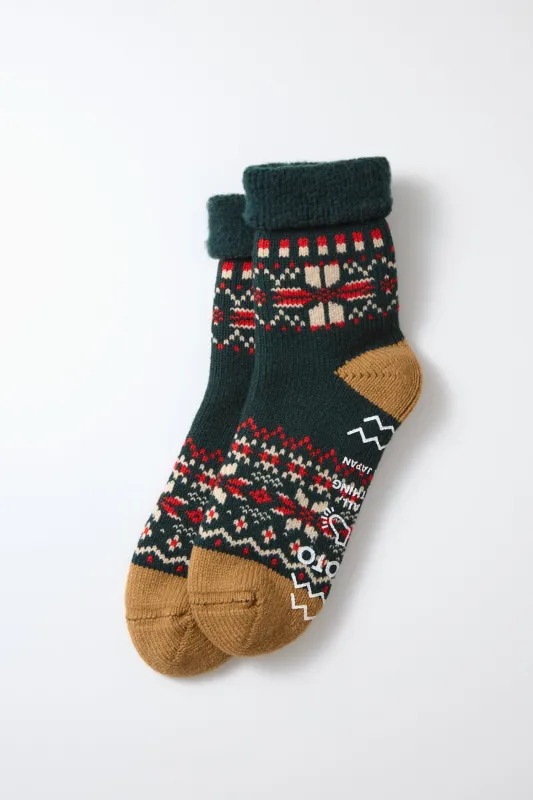 RoToTo Comfy Room Snow Flake Socks / Forest Green sold by Bridge & Burn