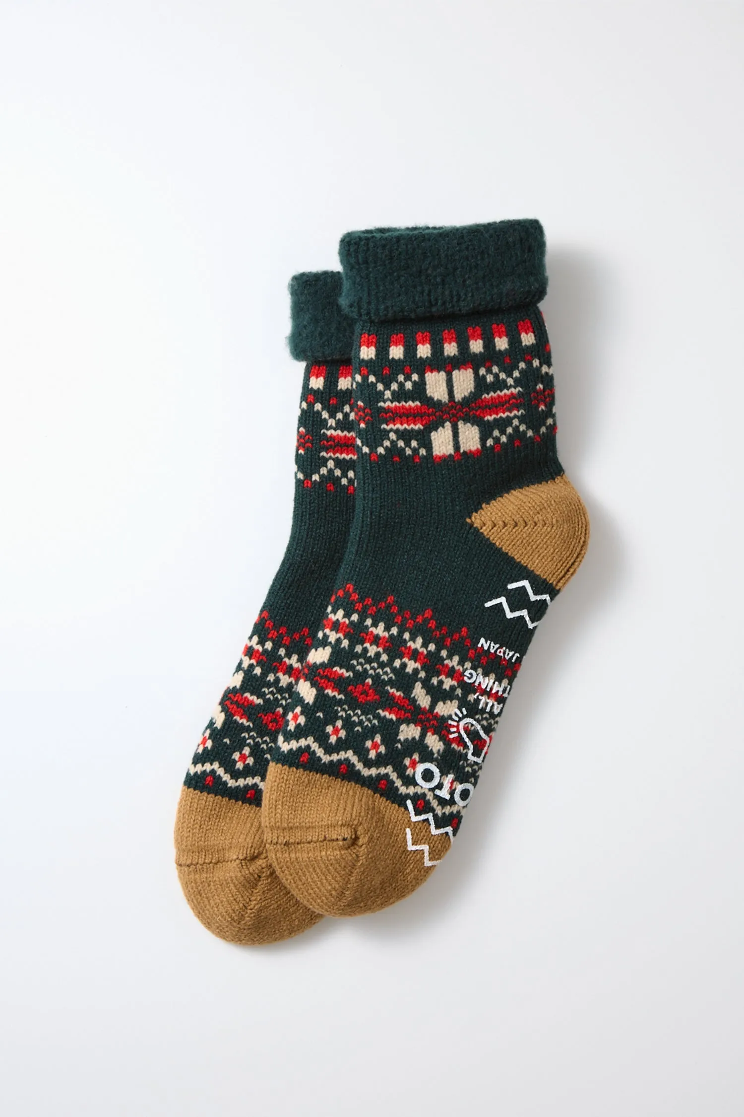 RoToTo Comfy Room Snow Flake Socks / Forest Green sold by Bridge & Burn