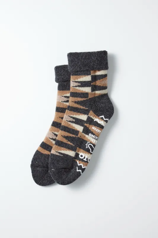 RoToTo Merino Lambs Wool Room Socks "Native" / Charcoal sold by Bridge & Burn