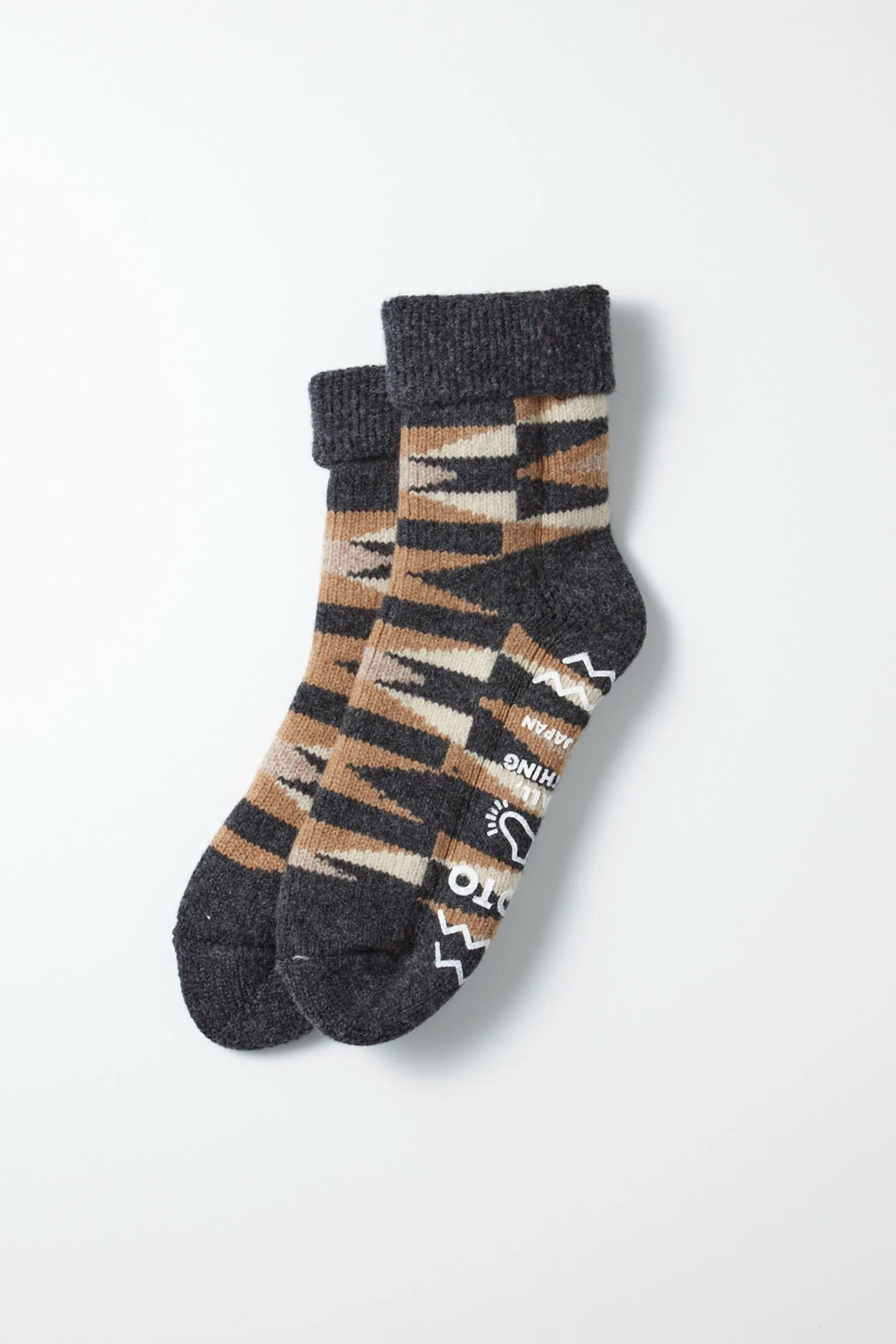 RoToTo Merino Lambs Wool Room Socks "Native" / Charcoal sold by Bridge & Burn