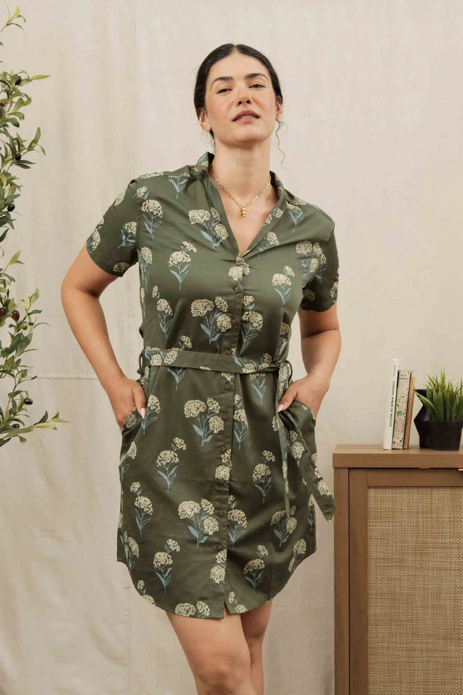 Sofia Shirt Dress / Olive Wildflower sold by Bridge & Burn product image thumbnail 3