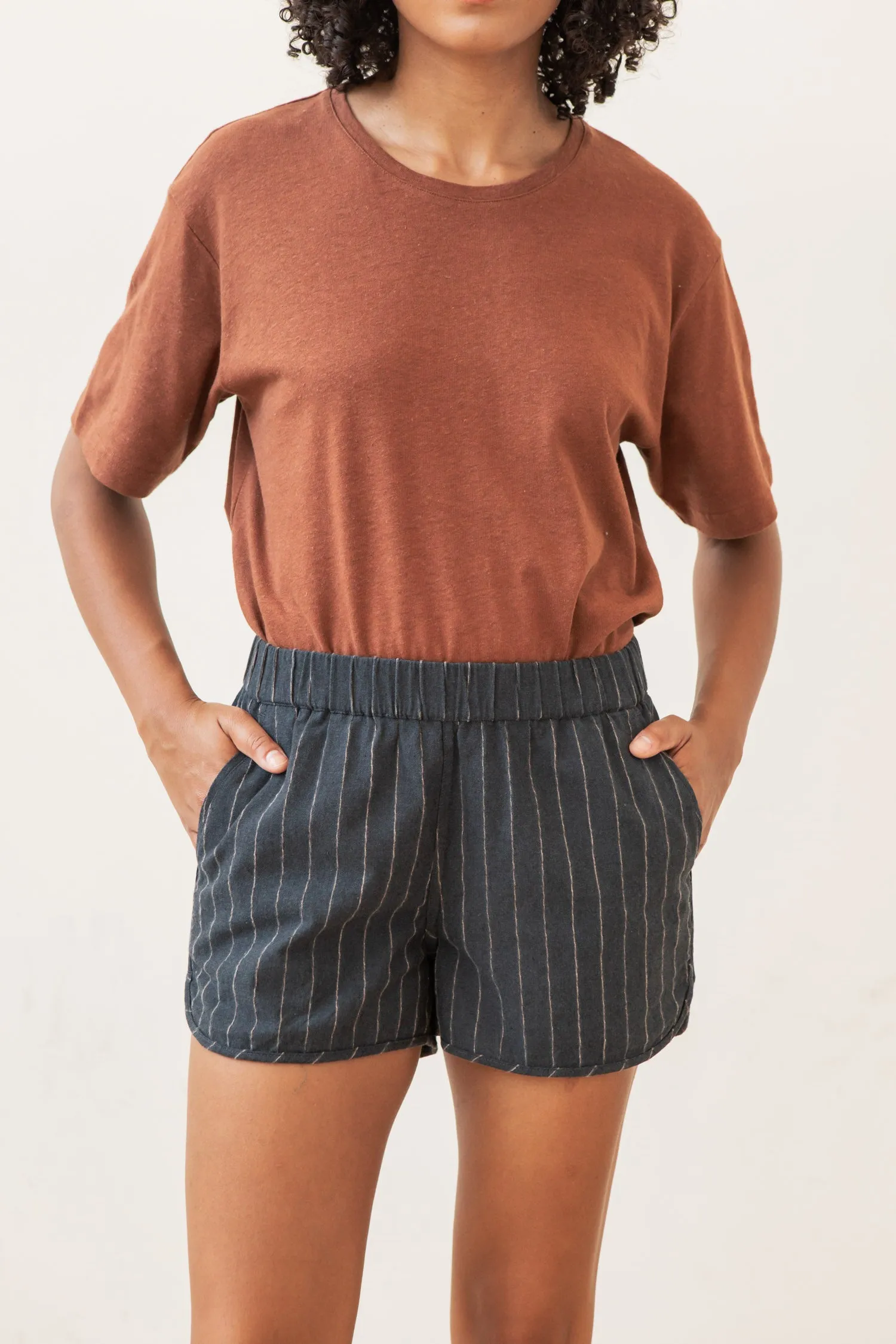 Luca Track Short / Charcoal Stripe sold by Bridge & Burn