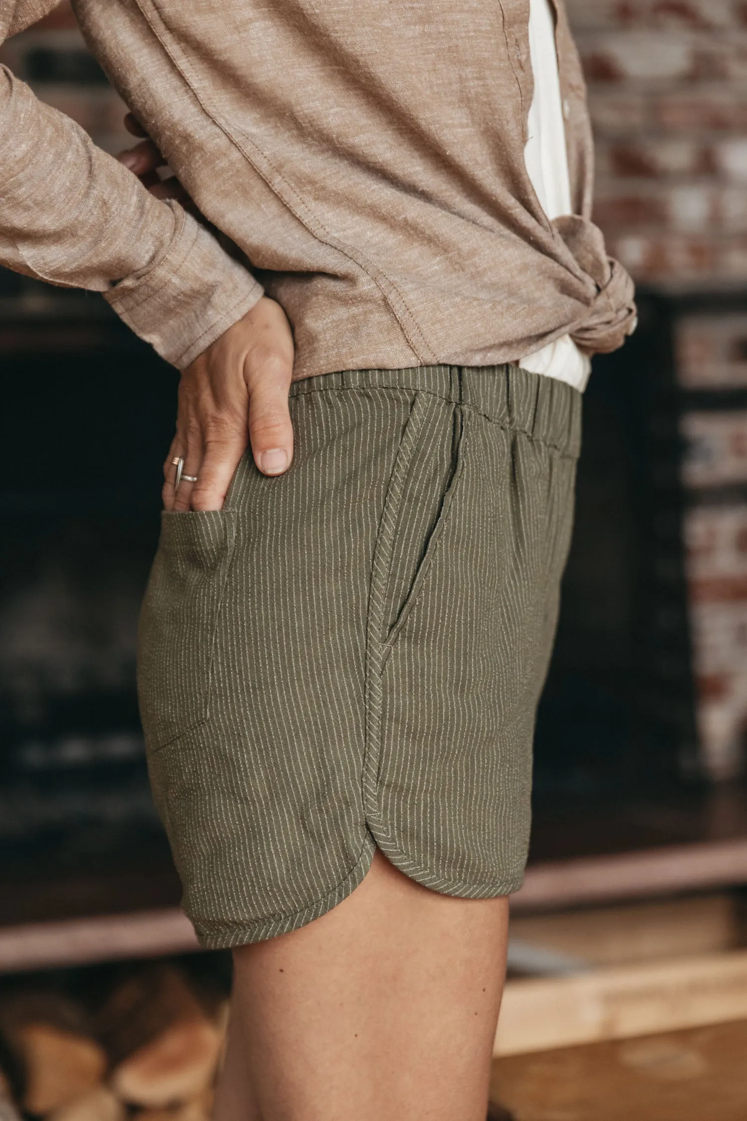 Luca Track Short / Olive Pinstripe sold by Bridge & Burn product image thumbnail 2