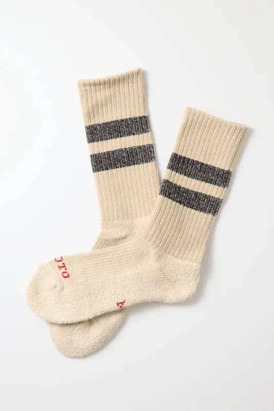 RoToTo Pile Stripe Marl Socks / Beige Black sold by Bridge & Burn