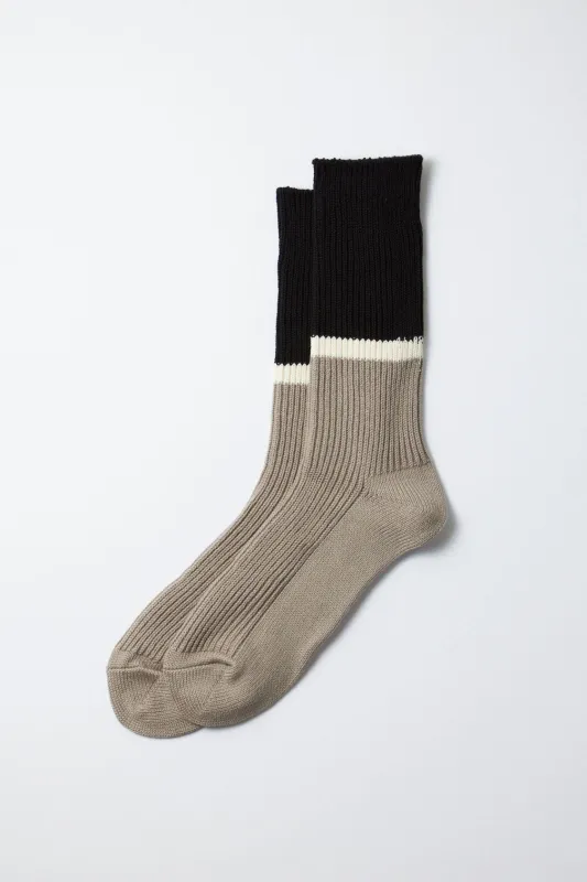 Rototo Bicolor Ribbed Socks / Black Grey sold by Bridge & Burn