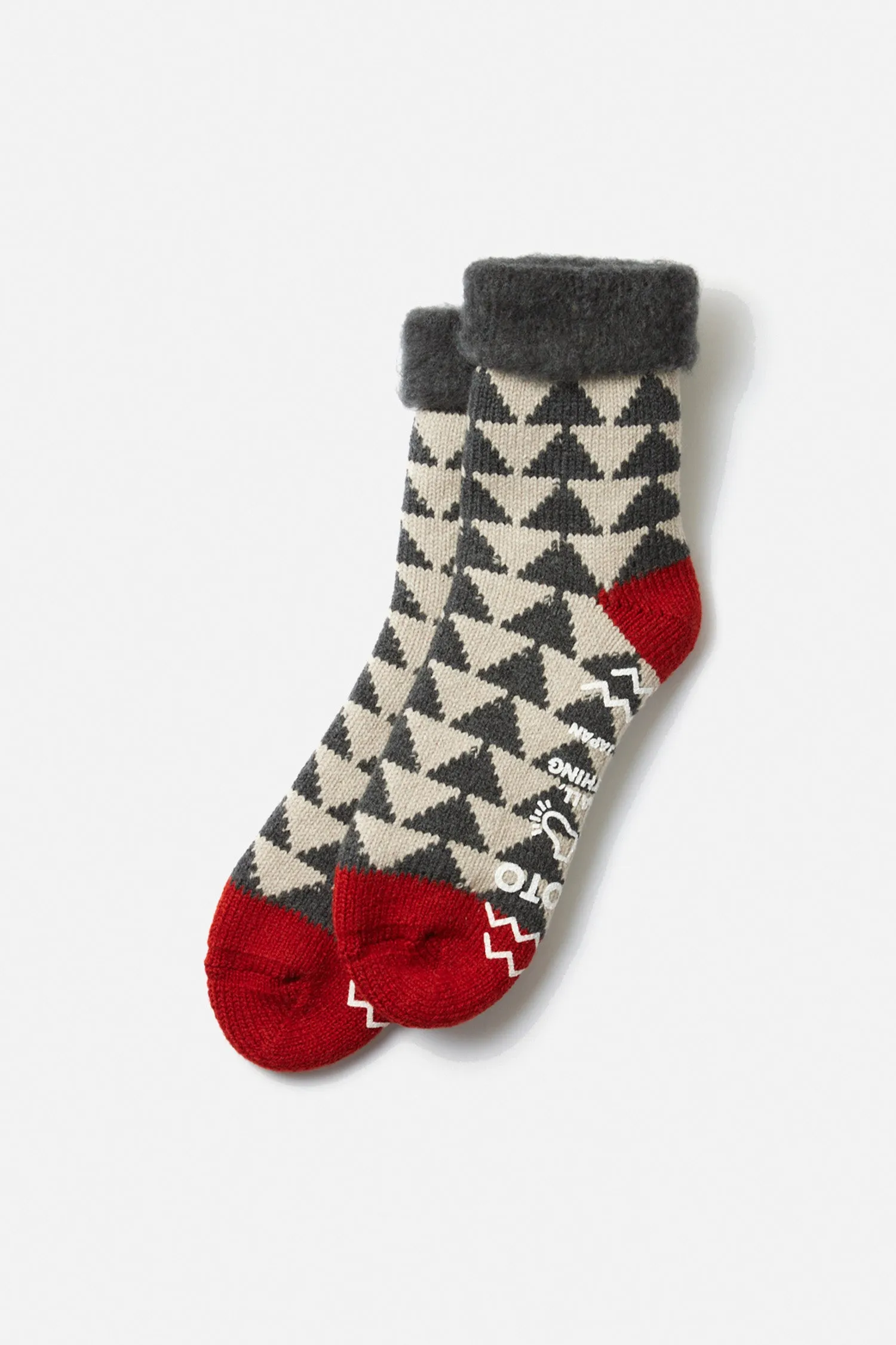 RoToTo Comfy Room Sankaku Socks / Charcoal Red sold by Bridge & Burn