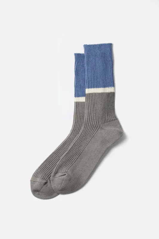 Rototo Bicolor Ribbed Socks / Light Blue Grey sold by Bridge & Burn