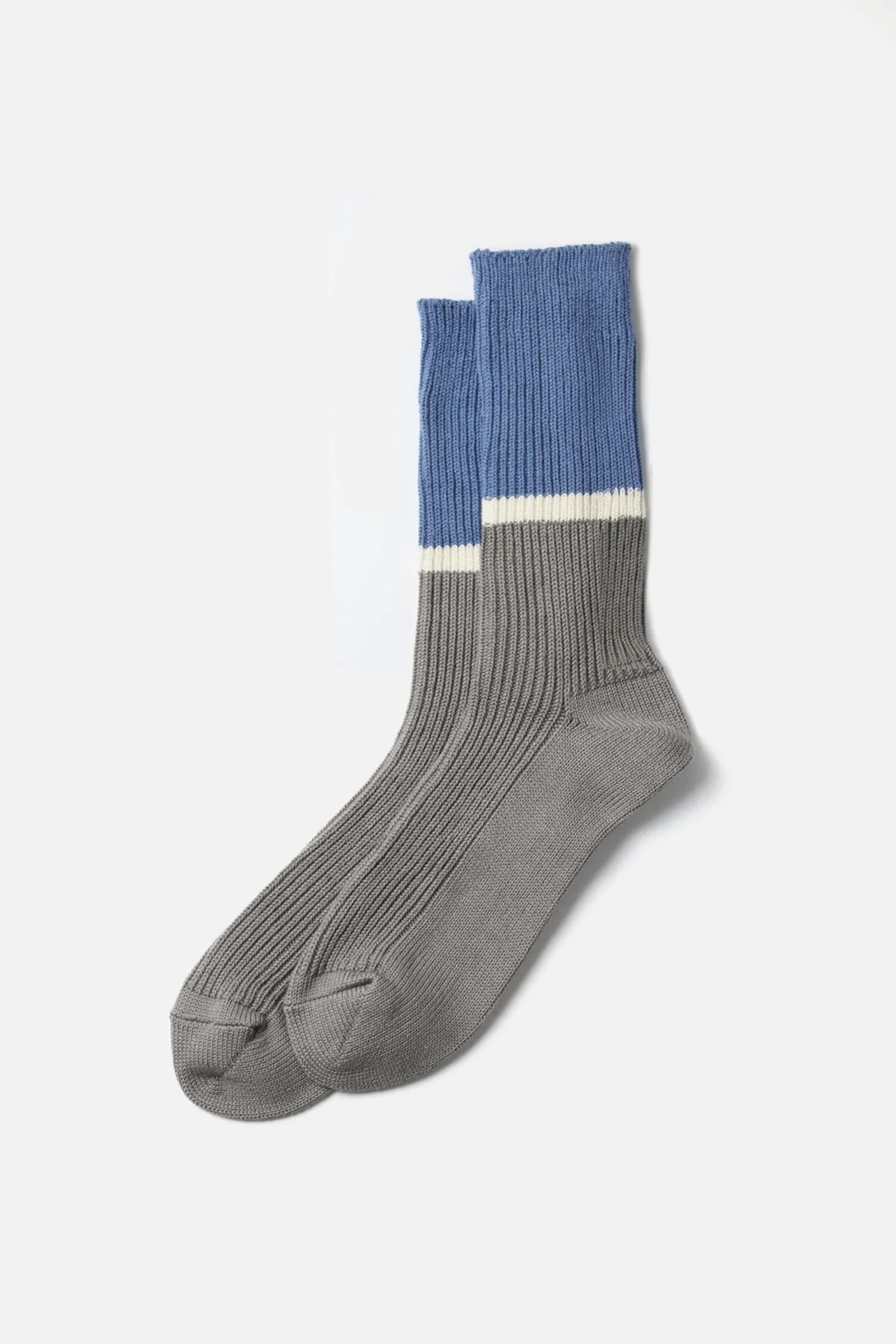 Rototo Bicolor Ribbed Socks / Light Blue Grey sold by Bridge & Burn
