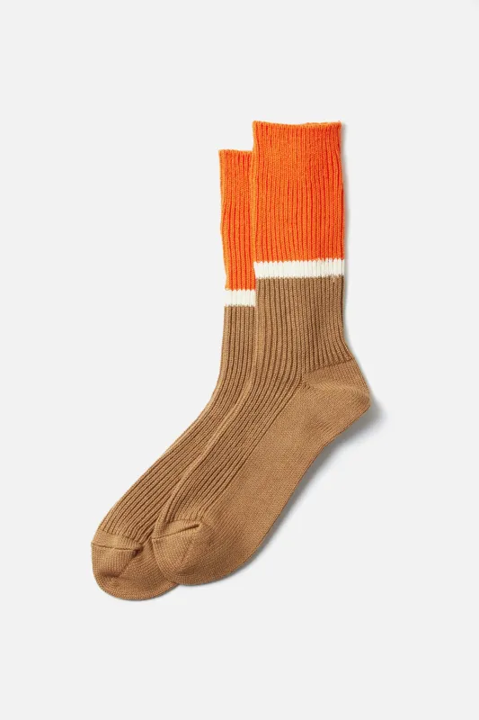 Rototo Bicolor Ribbed Socks / Orange Light Brown sold by Bridge & Burn