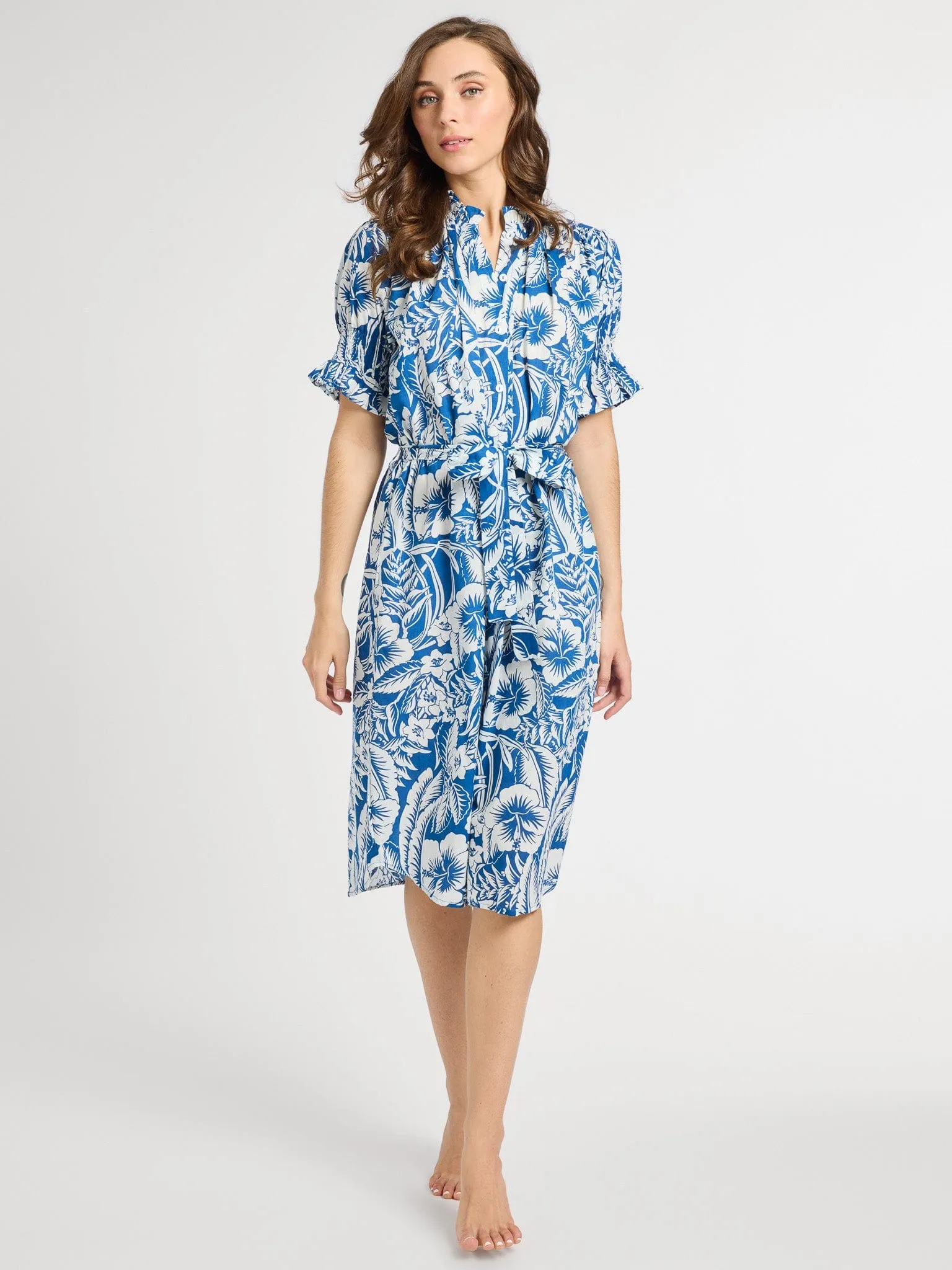 Vera Dress in Blue Hibiscus sold by MILLE