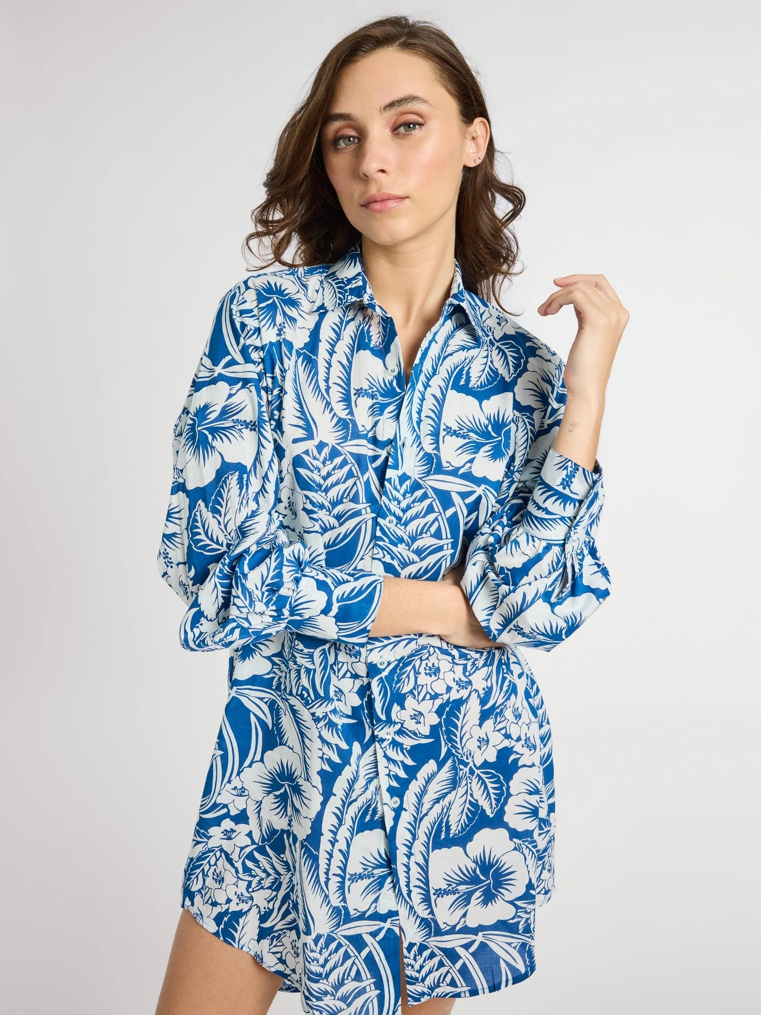 Holly Mini Dress in Blue Hibiscus sold by MILLE