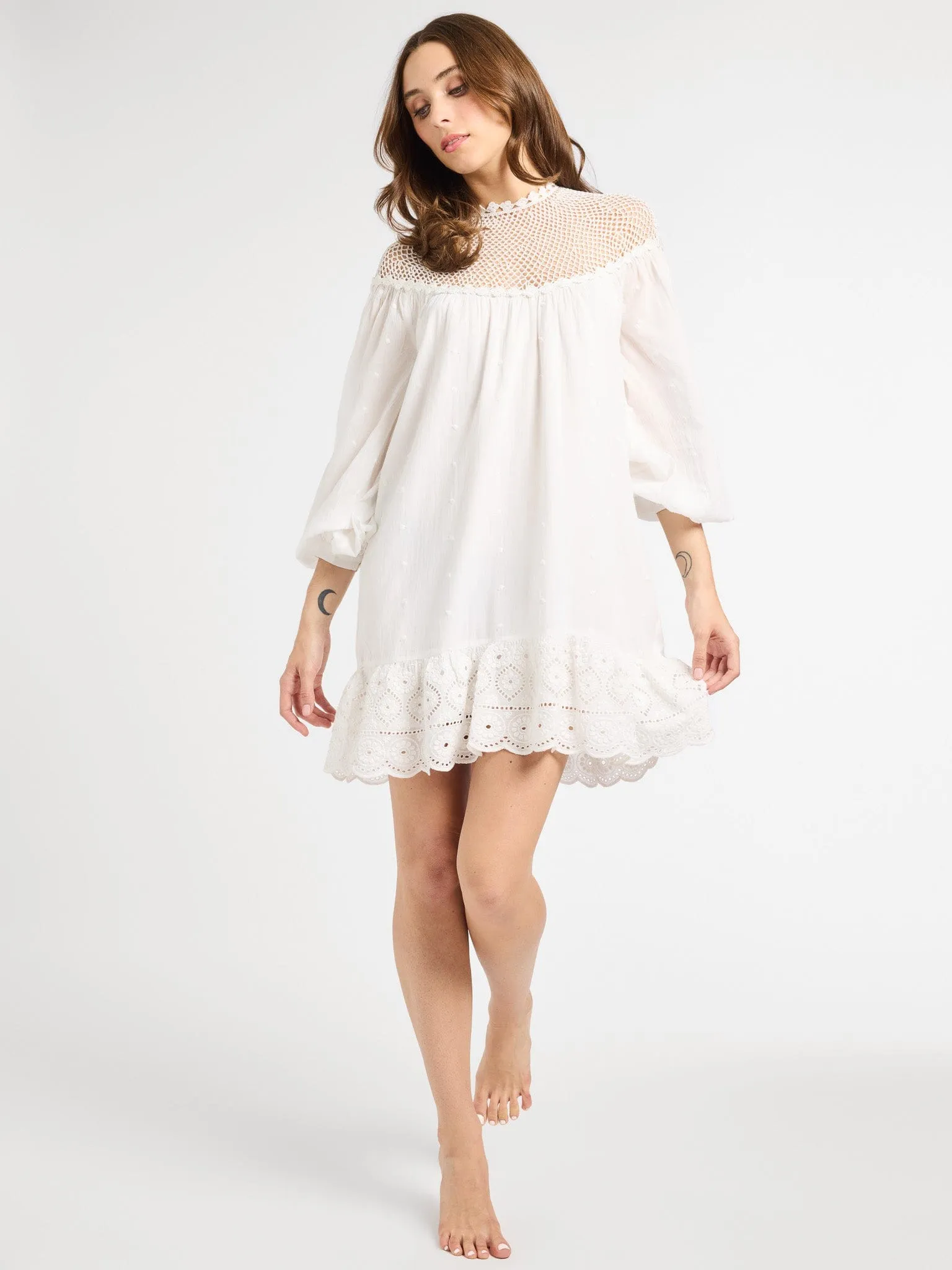 Mirella Crochet Dress in White sold by MILLE