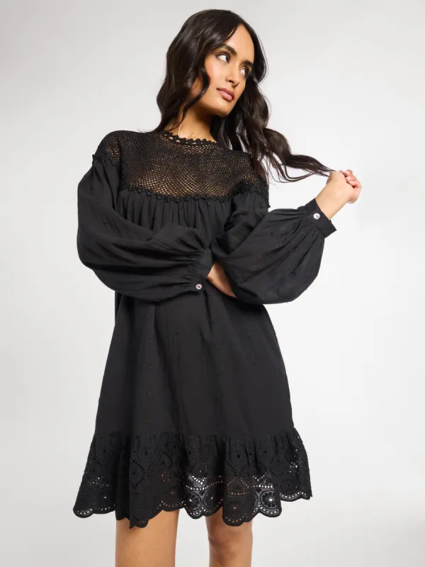 Mirella Crochet Dress in Black sold by MILLE