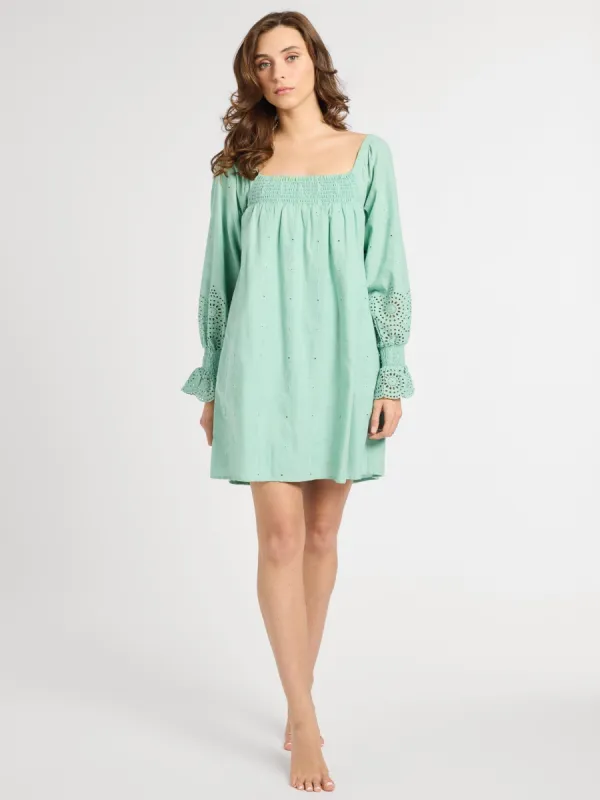 Gabriette Dress in Pistachio Eyelet sold by MILLE