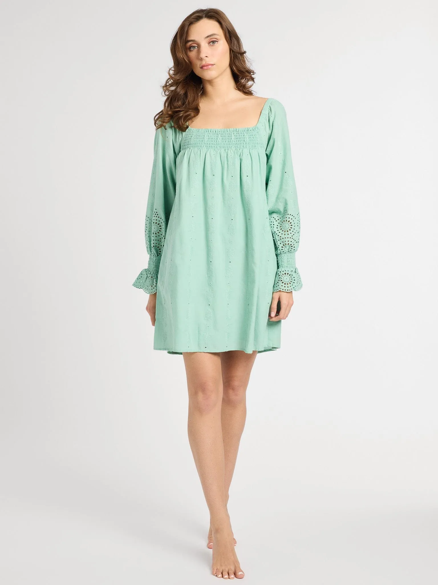 Gabriette Dress in Pistachio Eyelet sold by MILLE