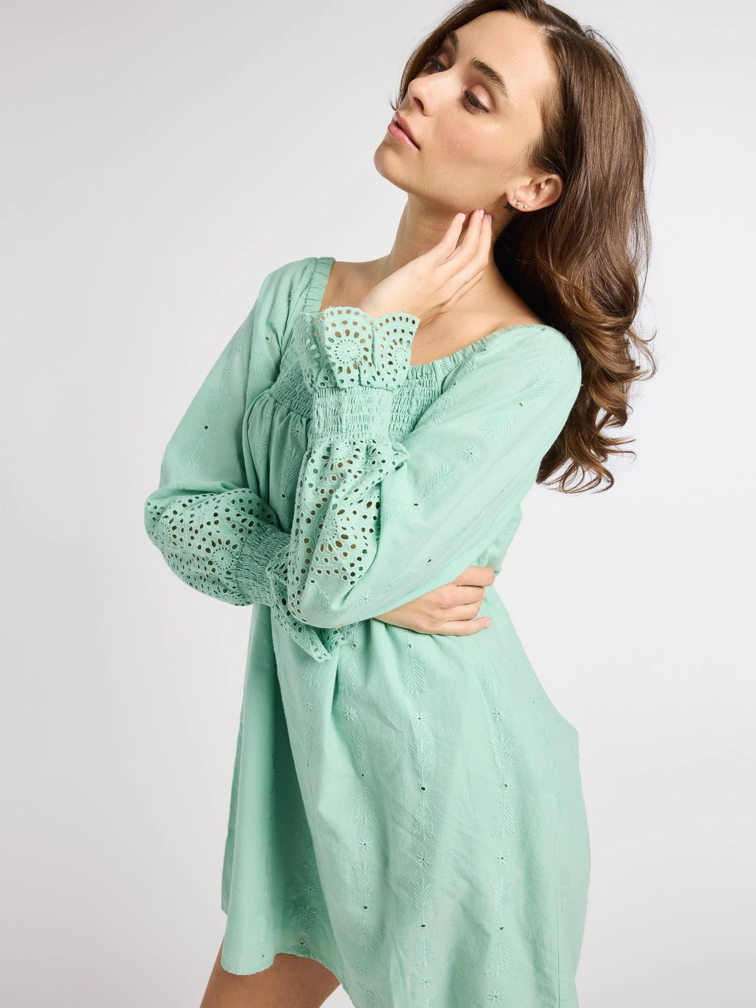 Gabriette Dress in Pistachio Eyelet sold by MILLE product image thumbnail 2