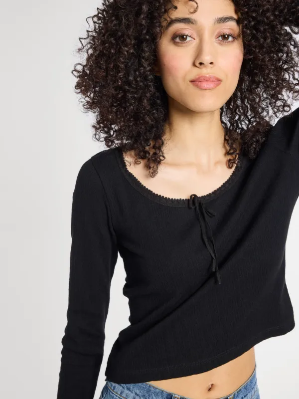 Sally Pointelle Tee in Black sold by MILLE